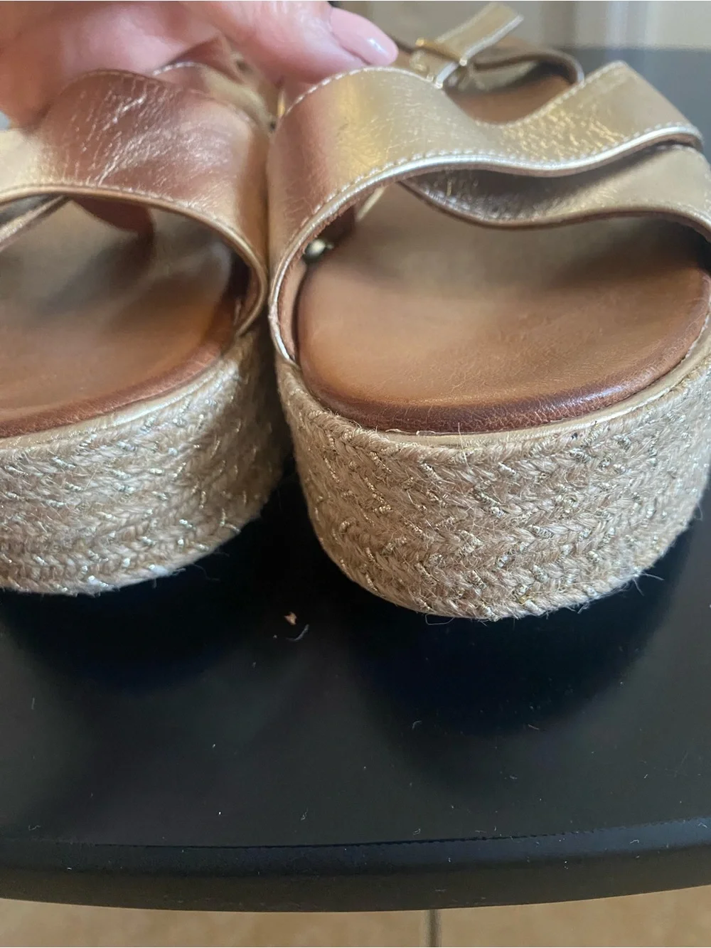 Platform Espadrille Sandals in Metallic Gold with Ankle Strap